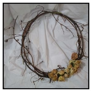Boho Hand Crafted Grapevine Wreath with Dried Miniature Roses